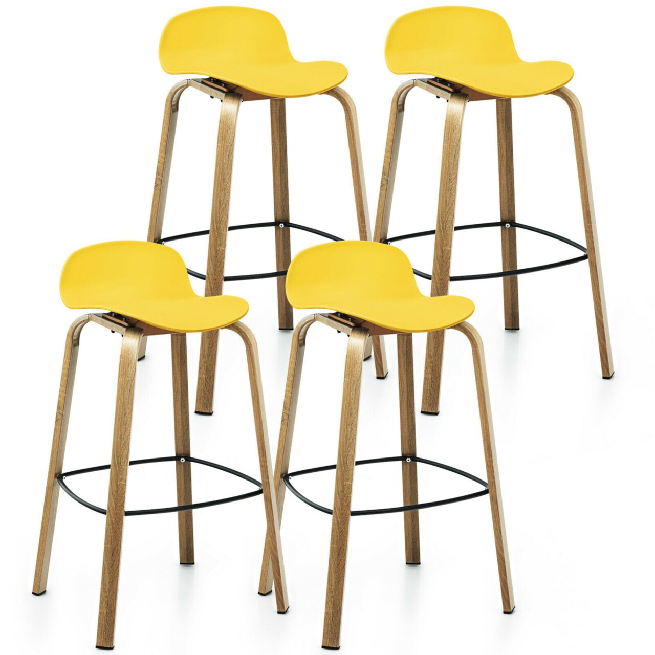 Modern Set Of 4 Barstools 30Inch Pub Chairs W/Low Back And Metal Legs Yellow